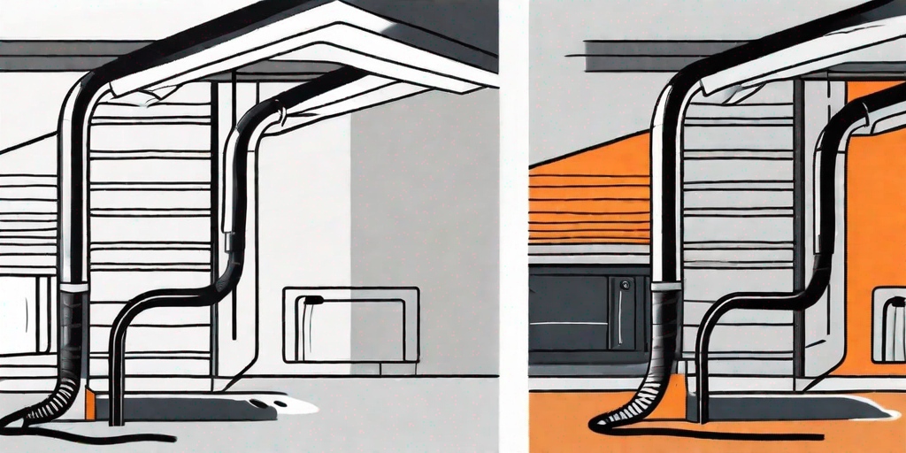 A dryer air duct system with a before and after depiction of cleaning in the suburban setting of west jordan
